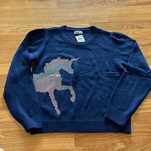 NWT navy blue sweater with unicorn design on front - size XL.